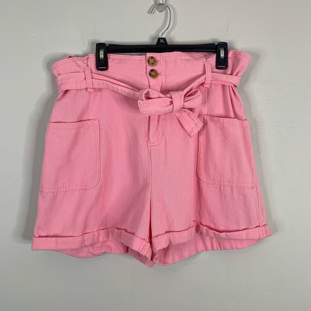 Elodie Pink High Waisted Tie Front Shorts - Picture 3 of 9